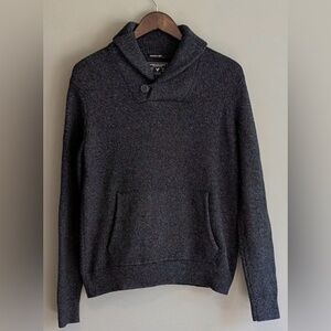 American Eagle Athletic Fit Shawl Neck Sweater Mottled Gray Wool Blend Med